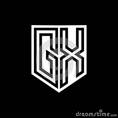 GX Logo monogram shield geometric black line inside white shield color design Vector Illustration