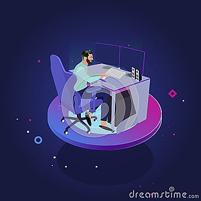 Gyber sports man take part in competition Vector Illustration