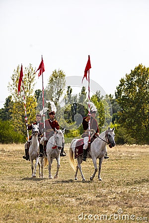 Unidentified reenactors dressed n the historic military uniforms Editorial Stock Photo