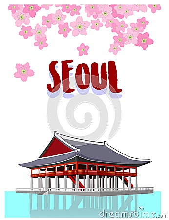 Gyeongbokgung Palace in Seoul Vector Illustration