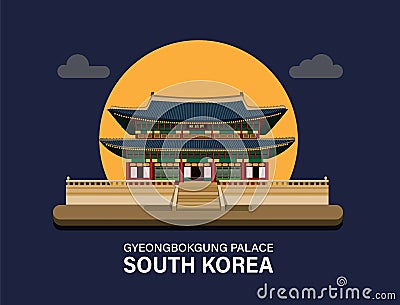 Gyeongbokgung Palace, South Korea building landmark symbol for travel or tourism destination illustration vector Vector Illustration