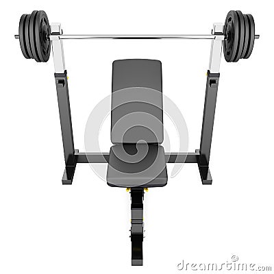 Gym adjustable weight bench with barbell isolated on white Stock Photo