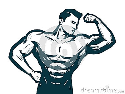 Gym, bodybuilding sport concept. Male athletic body. Sketch vector illustration Vector Illustration