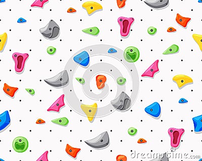 Gym climbing grips. Imitation of a rock. Various fasteners seamless pattern. Cartoon vector background. Vector Illustration