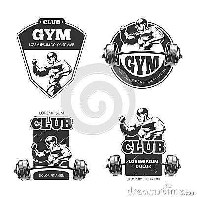 Gym and fitness vector emblems, labels, badges, logos Vector Illustration