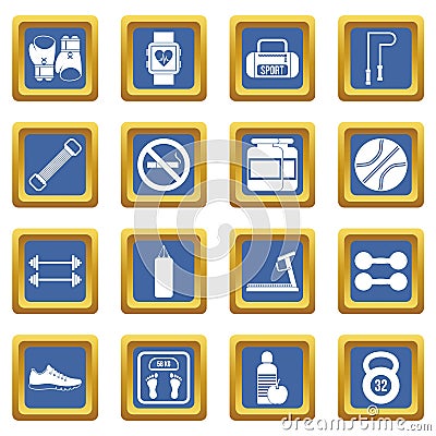 Gym icons set blue Vector Illustration