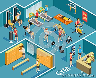 Gym Isometric Template Vector Illustration