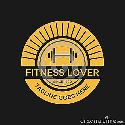 Gym logotype.Vintage Fitness logos. Circle Shape. Retro Style Logo template.Golden color Stock Photo