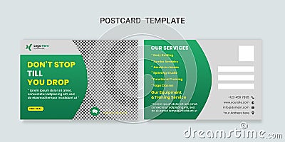 Gym postcard fitness postcard postcard template promotion card Vector Illustration