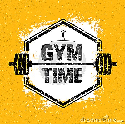 Gym Time Workout and Fitness Design Element Concept. Creative Vector On Grunge Background Vector Illustration