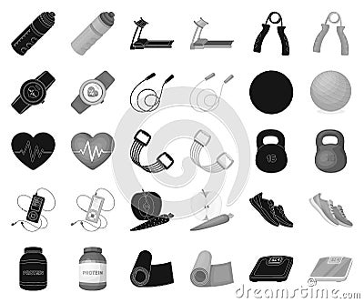 Gym and training black,monochrome icons in set collection for design. Gym and equipment vector symbol stock web Vector Illustration