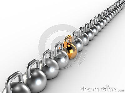 Gym weight kettle bells in a row Stock Photo