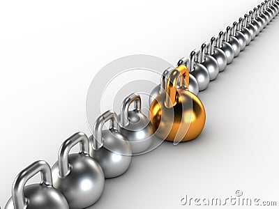 Gym weight kettle bells in a row Stock Photo