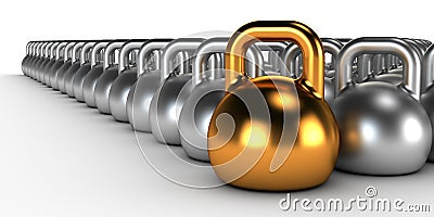 Gym weight kettle bells in a row Stock Photo