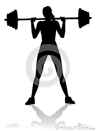 Gym Woman Silhouette Barbell Weights Vector Illustration