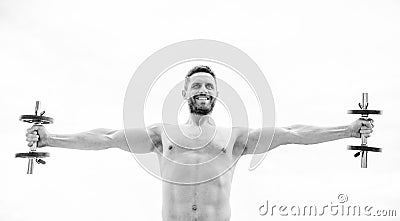 Gym workout. Workout fitness sport. Workout concept. Hustle to gain more muscle. Healthy mind in healthy body. Muscular Stock Photo