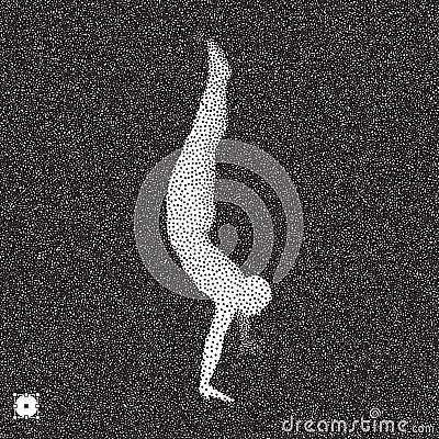 Gymnast. 3D Human Body Model. Black and white grainy dotwork design. Stippled illustration Cartoon Illustration