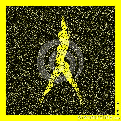 Gymnast. 3D Human Body Model. Black and yellow grainy design. Stippled vector illustration Vector Illustration