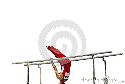 gymnast exercise parallel bars in championship gymnastics Stock Photo