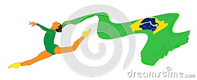 Gymnast girl isolated with Brazilian flag concept illustration Sports Competition sign athlete modern Brazil dancer Cartoon Illustration