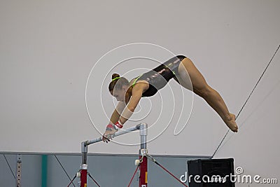 Gymnast Girl Parallel Bars Swinging Editorial Stock Photo