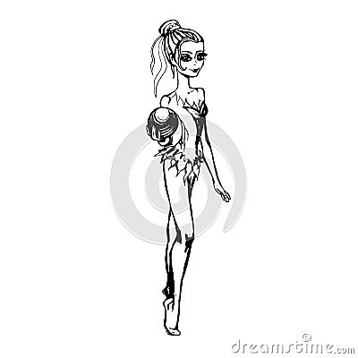 gymnast girl pattern girls, doll, coloring, vector, icon Vector Illustration