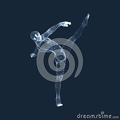 Gymnast. Man. 3D Human Body Model. Vector Graphics Composed of Particles Vector Illustration