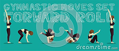 Gymnastic Moves Set Forward Roll Manga Cartoon Vector Illustration Vector Illustration