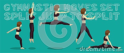 Gymnastic Moves Set Split Jump to Split Manga Cartoon Vector Illustration Vector Illustration