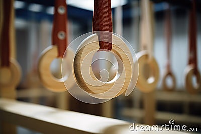 Gymnastic rings hanging in a gym Stock Photo