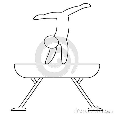 Gymnastics. An athlete performs an exercise on a gymnastic balance beam. Sketch. Vector icon. Isolated white background. Coloring Vector Illustration