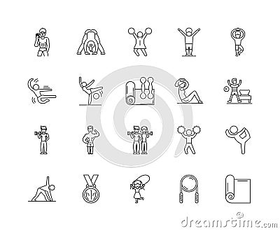 Gymnastics line icons, signs, vector set, outline illustration concept Vector Illustration