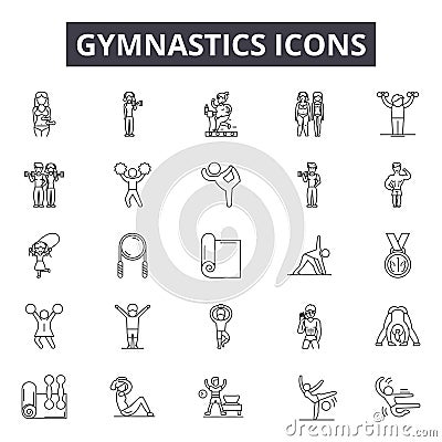 Gymnastics line icons, signs, vector set, outline illustration concept Vector Illustration