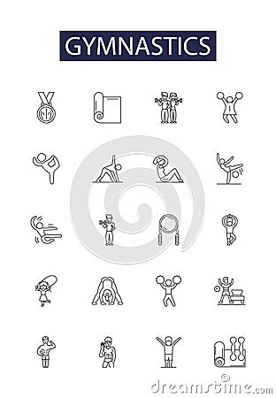 Gymnastics line vector icons and signs. exercise, athlete, body, gym, gymnast, gymnastics, girl,young outline vector Vector Illustration