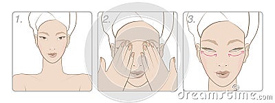 Gymnastics for the prevention of wrinkles around the eyes Vector Illustration