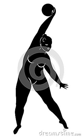 Gymnastics Silhouette of a girl with a ball. The woman is overweight, a large body. The girl is a full figure. Vector illustration Cartoon Illustration