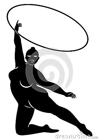 Gymnastics Silhouette of a girl with a hoop. The woman is overweight, a large body. The girl is a full figure. Vector illustration Cartoon Illustration