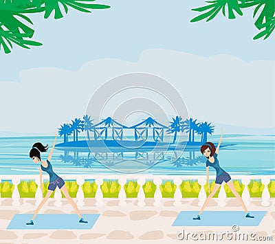 Gymnastics In a summer seaside resort Vector Illustration