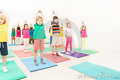 Gymnastics workshops for kids in sport club Stock Photo