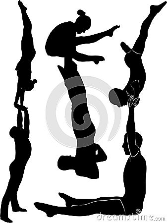 Gymnasts acrobats vector black silhouette Vector Illustration