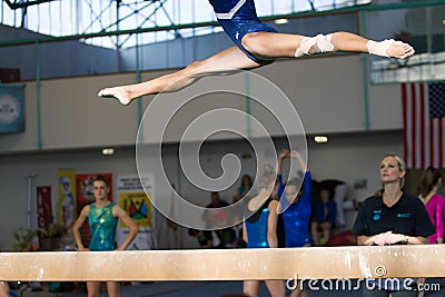 Gymnasts Girl Jump Splits Beam Editorial Stock Photo