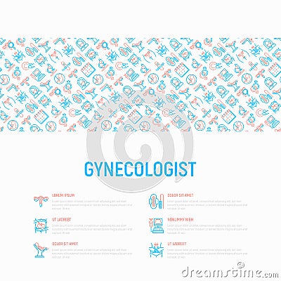 Gynecologist concept with thin line icons: uterus, ovaries, gyne Vector Illustration