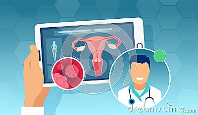 gynecologist giving online advice on HPV infection and screening Vector Illustration