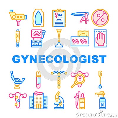 Gynecologist Treatment Collection Icons Set Vector Illustration Vector Illustration