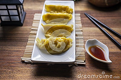 Gyoza Thai , Thai dumplings ,Gyoza with pork Stock Photo