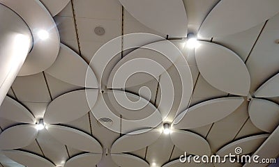 Gypsum false ceiling with flower petal design interiors at mumbai airport Stock Photo