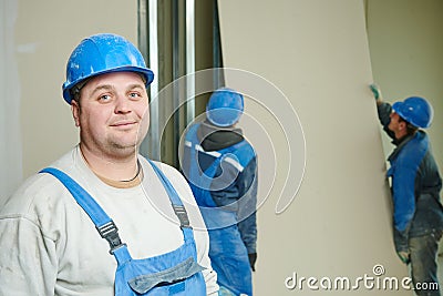 Gypsum plaster board walling installation Stock Photo