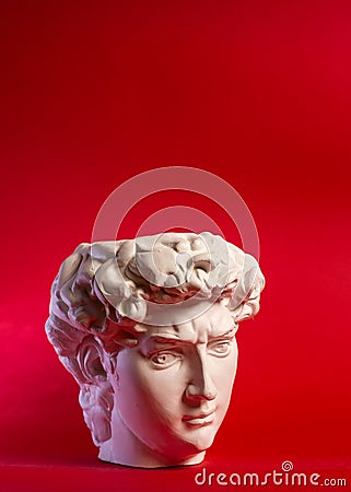 Gypsum statue of David& x27;s head. Michelangelo& x27;s David statue plaster copy. Editorial Stock Photo