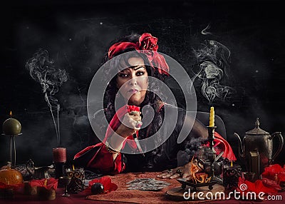 Gypsy bewitch doing unforgivable curse ritual Stock Photo