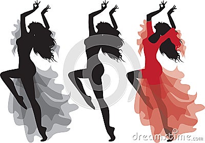 Gypsy flamenco dance silhouette set Vector Illustration